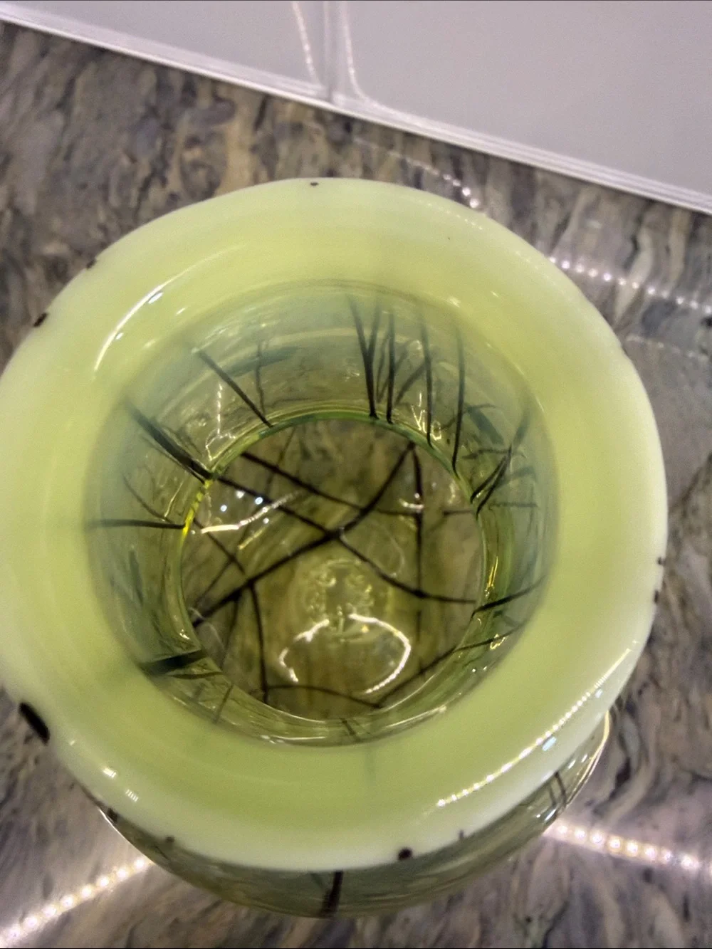 Gibson Green & Black Heart Motif Art Glass Vase